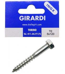 HEX WOOD SCREW STAINLESS STEEL A2 6X120